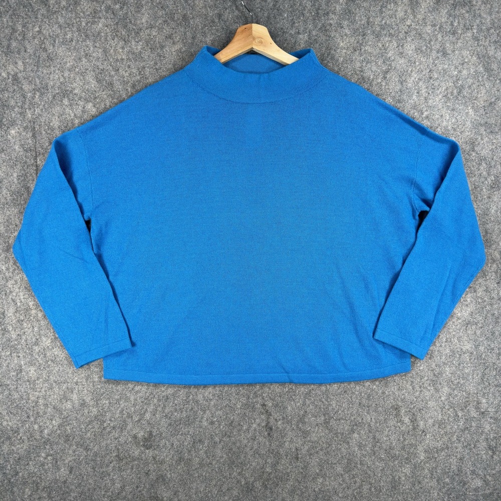 Akris Punto Cashmere Sweater Womens XL Blue Wool Mock Neck Pullover Knit